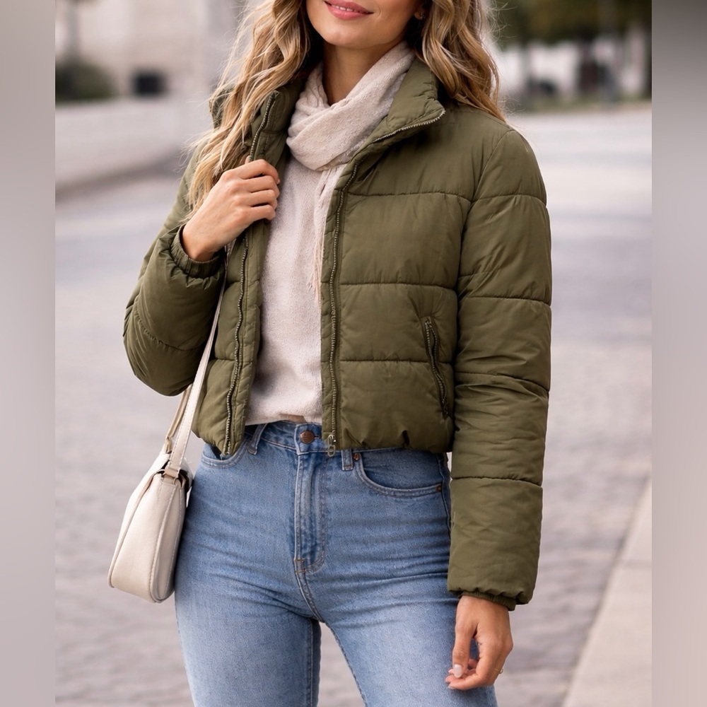 H&M Khaki Women's Puffer Jacket NEW